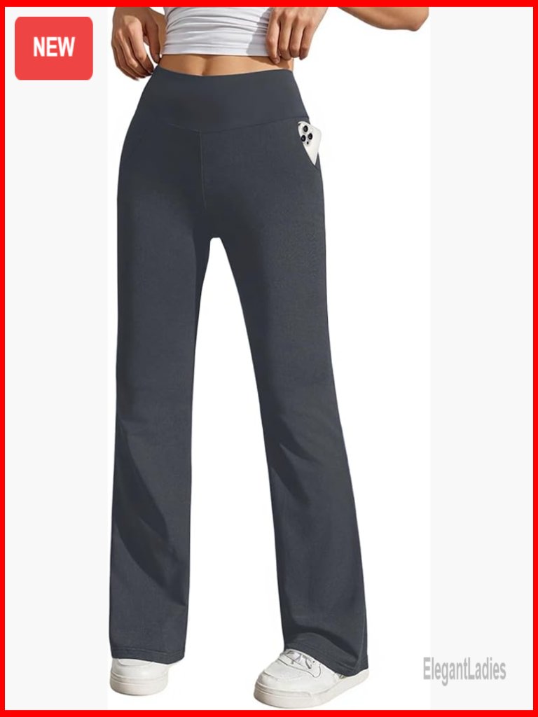 High Waist Straight Leg Yoga Dress Pants With Pockets Pull On Work Trousers